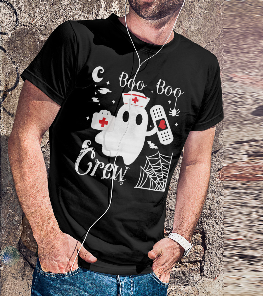 Boo Boo Crew Ghost Nurse With Bandage And Spider Web And Medical Symbols T-Shirt