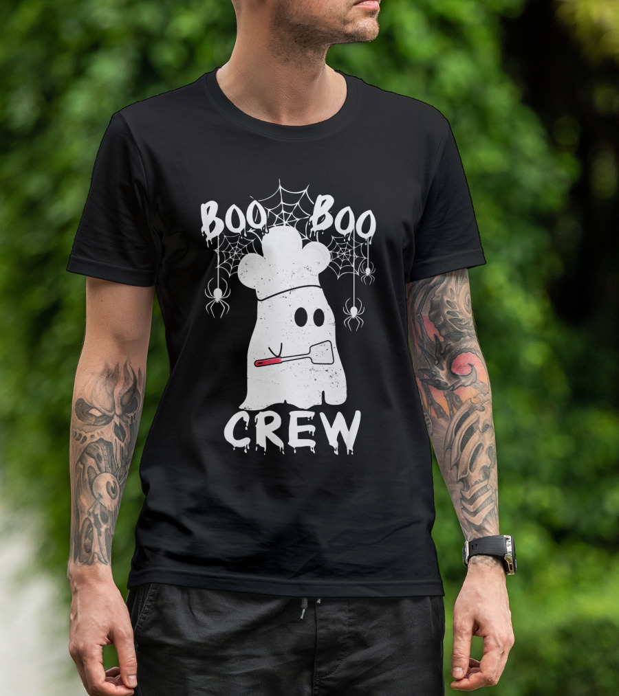 Boo Boo Crew Chef Ghost Halloween Spiders Webs T-Shirt