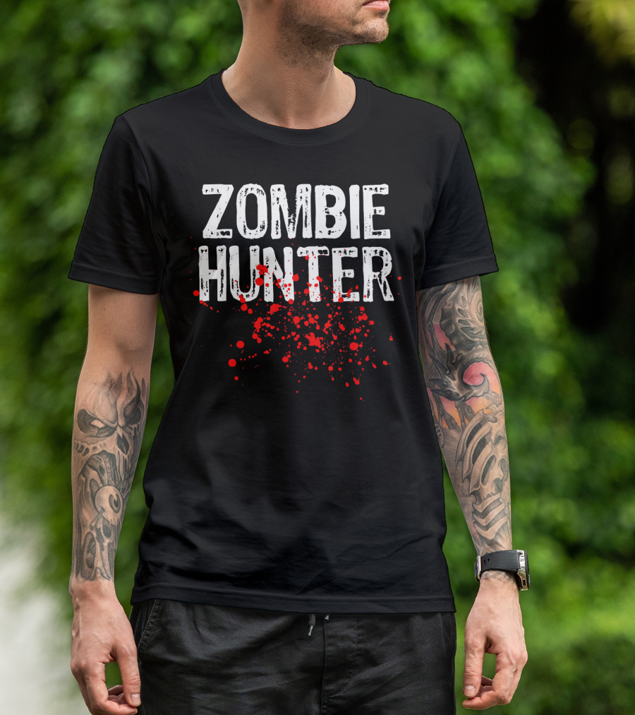 Zombie Hunter Halloween Costume Lazy Eas Splatter T-Shirt