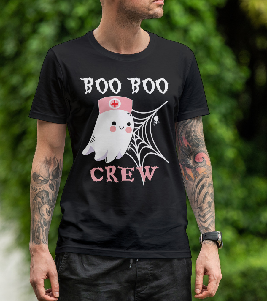 Boo Boo Crew Nurse Ghost With Web And Spider T-Shirt