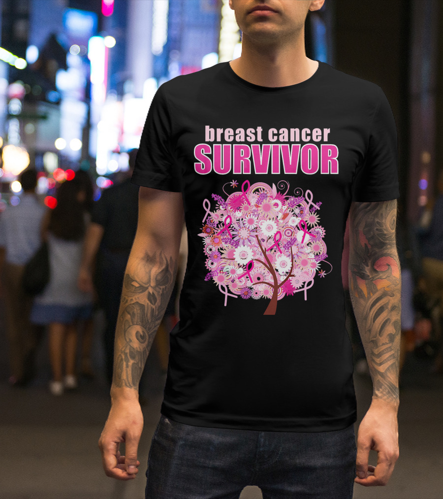 Breast Cancer Survivor Floral Pink Ribbon Tree T-Shirt
