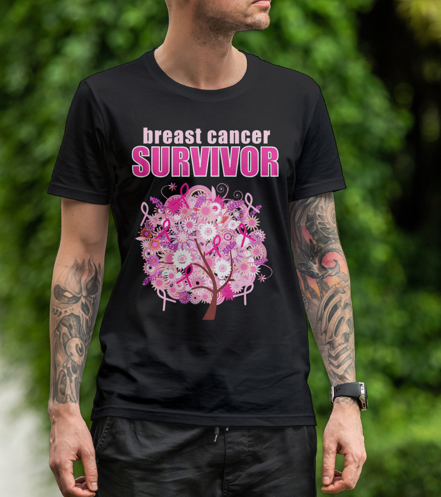Breast Cancer Survivor Floral Pink Ribbon Tree T-Shirt