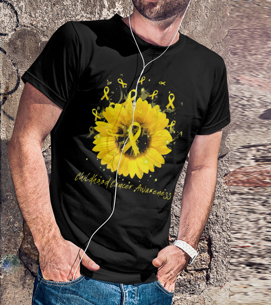 Childhood Cancer Awareness Yellow Ribbon Sunflower T-Shirt