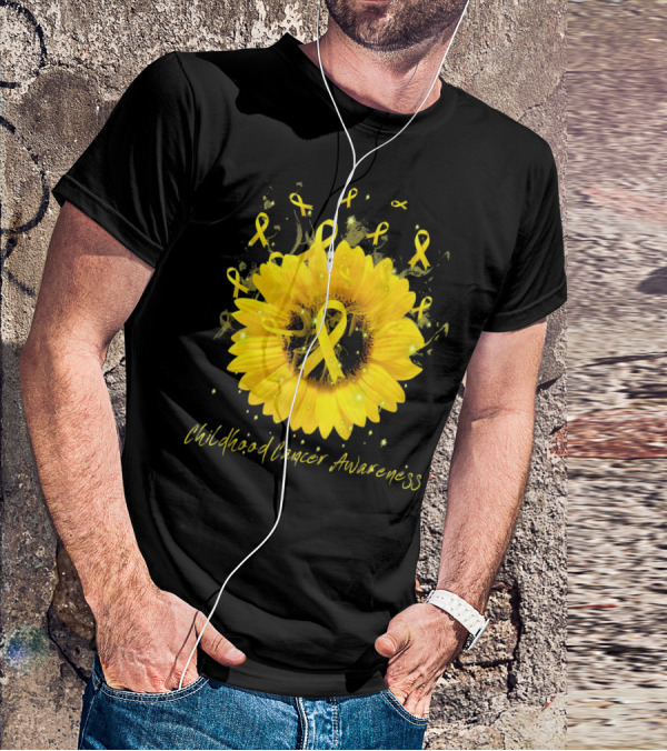 Childhood Cancer Awareness Yellow Ribbon Sunflower T-Shirt