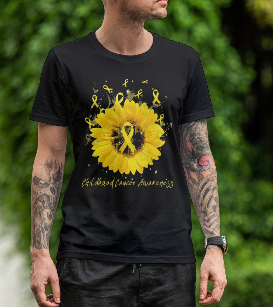 Childhood Cancer Awareness Yellow Ribbon Sunflower T-Shirt