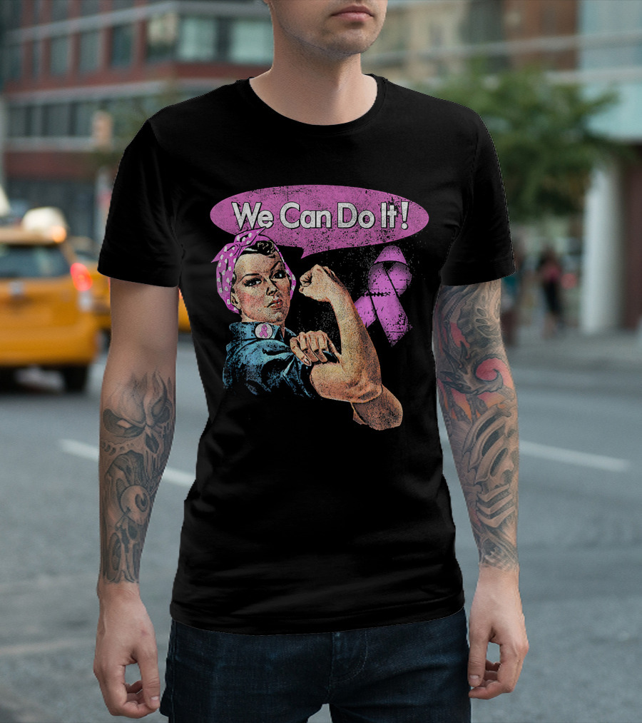 We Can Do It Pink Ribbon Breast Cancer Awareness Rosie The Riveter Iconic T-Shirt