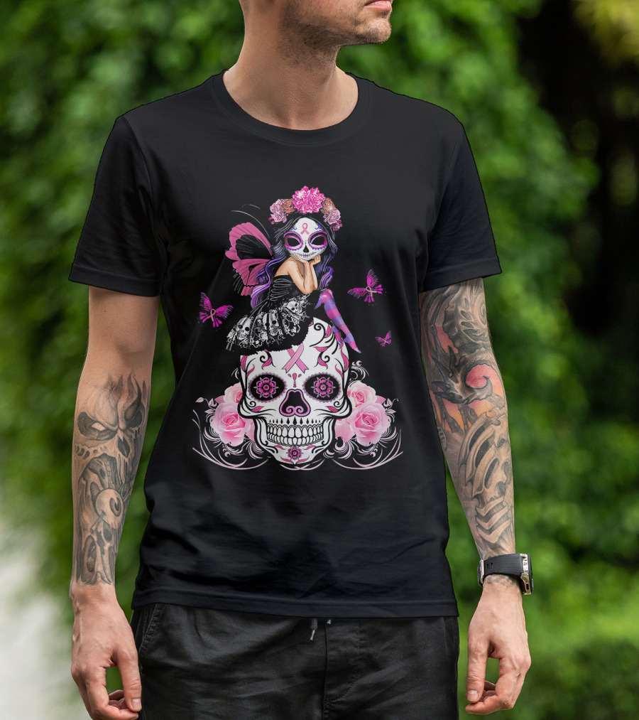 Cute Fairy Sugar Skull Breast Cancer Awareness T-Shirt