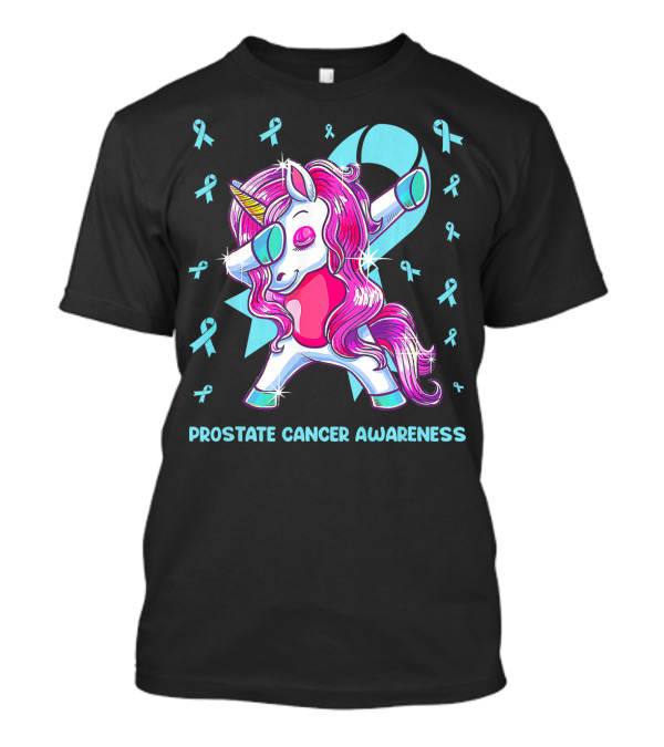 Unicorn Dabbing Prostate Cancer Awareness Ribbons T-Shirt