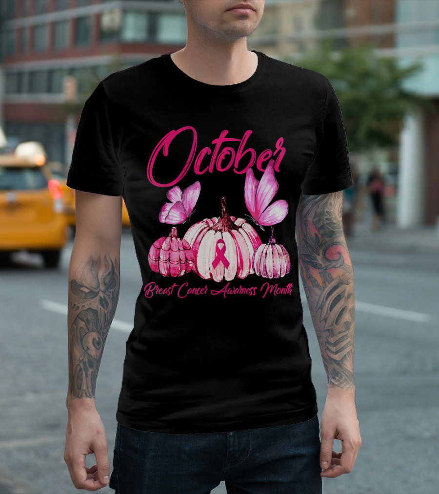 October Pink Pumpkin Breast Cancer Awareness Month T-Shirt
