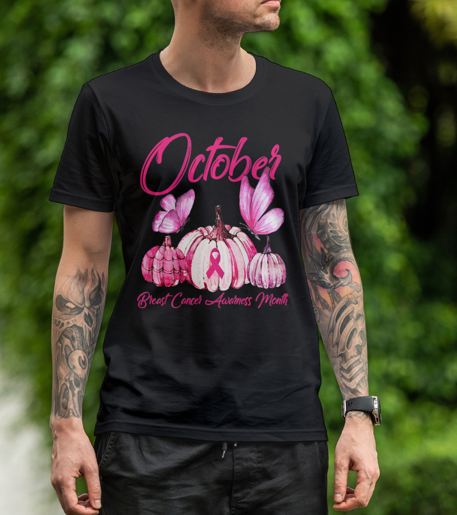 October Pink Pumpkin Breast Cancer Awareness Month T-Shirt