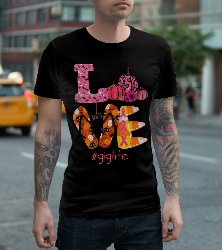 Love Halloween Pumpkin Breast Cancer Awareness #gigilife T-Shirt
