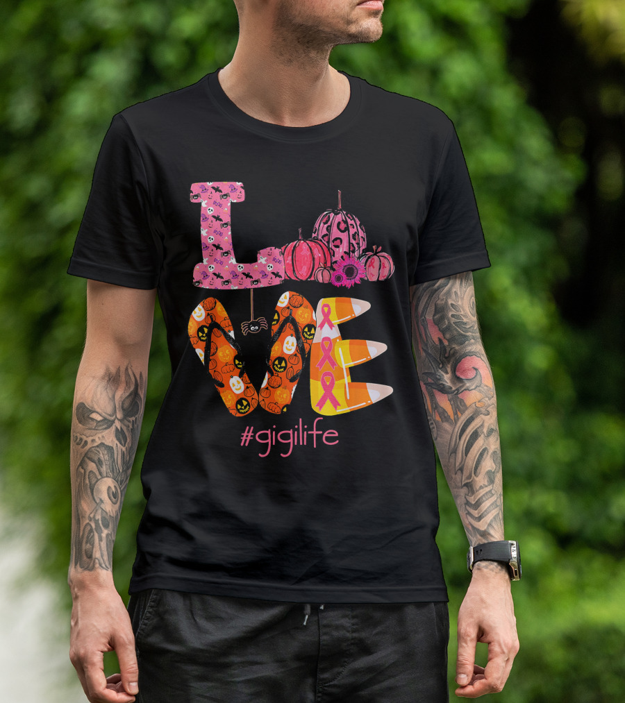 Love Halloween Pumpkin Breast Cancer Awareness #gigilife T-Shirt