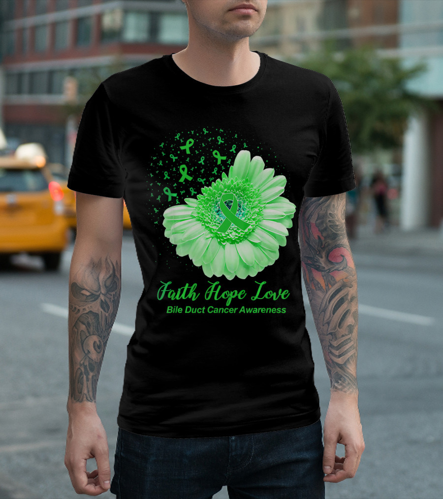 Faith Hope Love Bile Duct Cancer Awareness Flower T-Shirt
