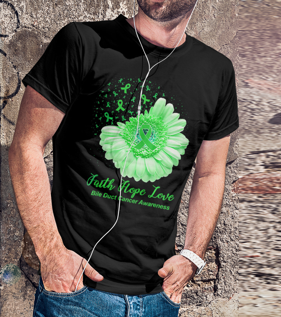 Faith Hope Love Bile Duct Cancer Awareness Flower T-Shirt