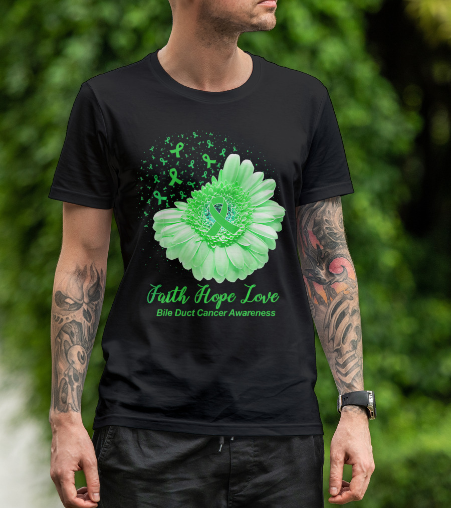 Faith Hope Love Bile Duct Cancer Awareness Flower T-Shirt