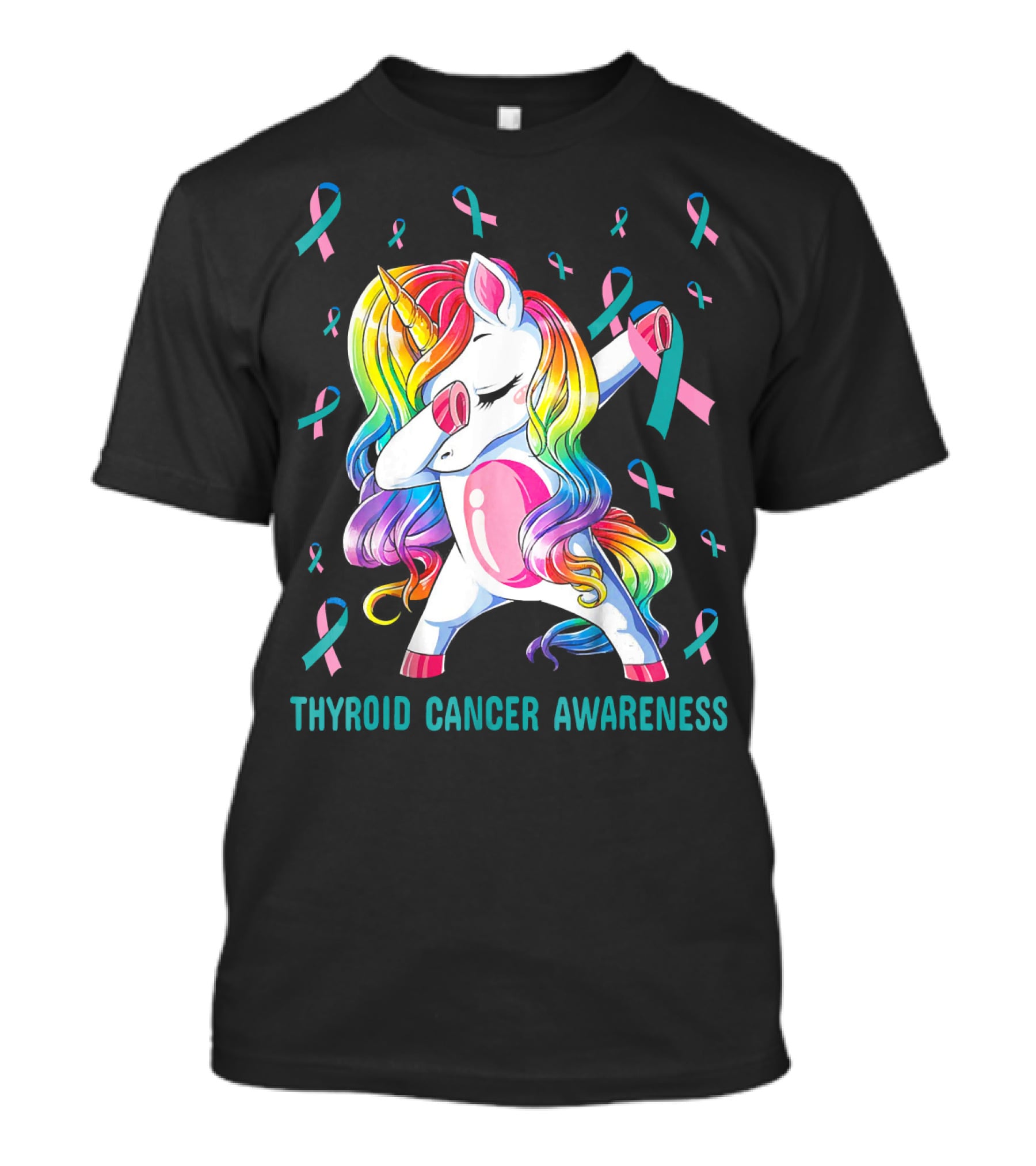 Dabbing Unicorn Rainbow Thyroid Cancer Awareness T-Shirt