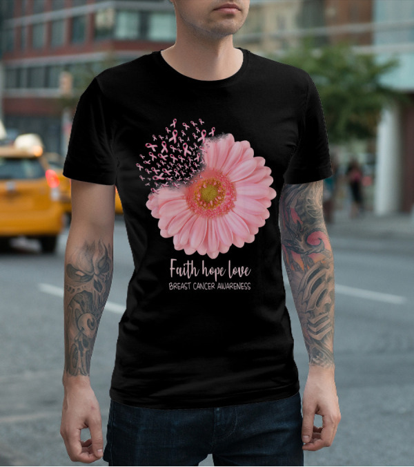 Faith Hope Love Breast Cancer Awareness Pink Sunflower T-Shirt