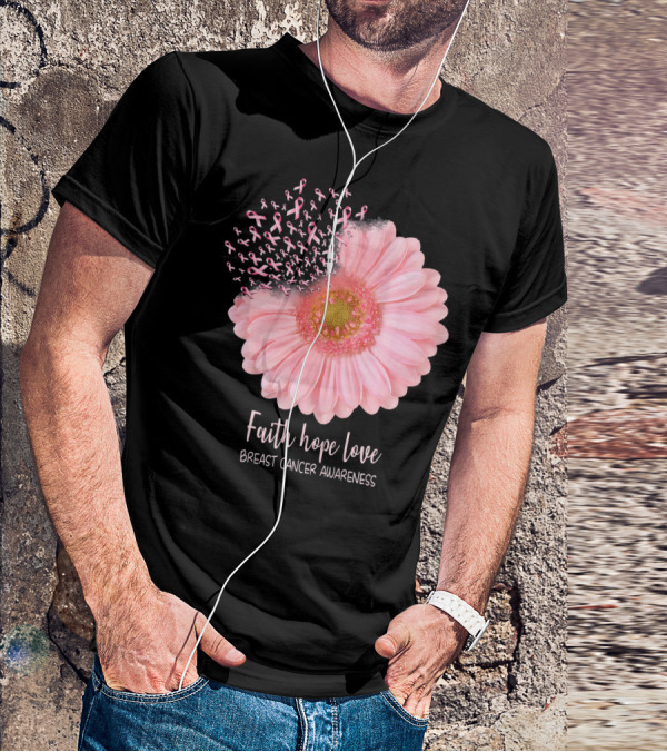 Faith Hope Love Breast Cancer Awareness Pink Sunflower T-Shirt