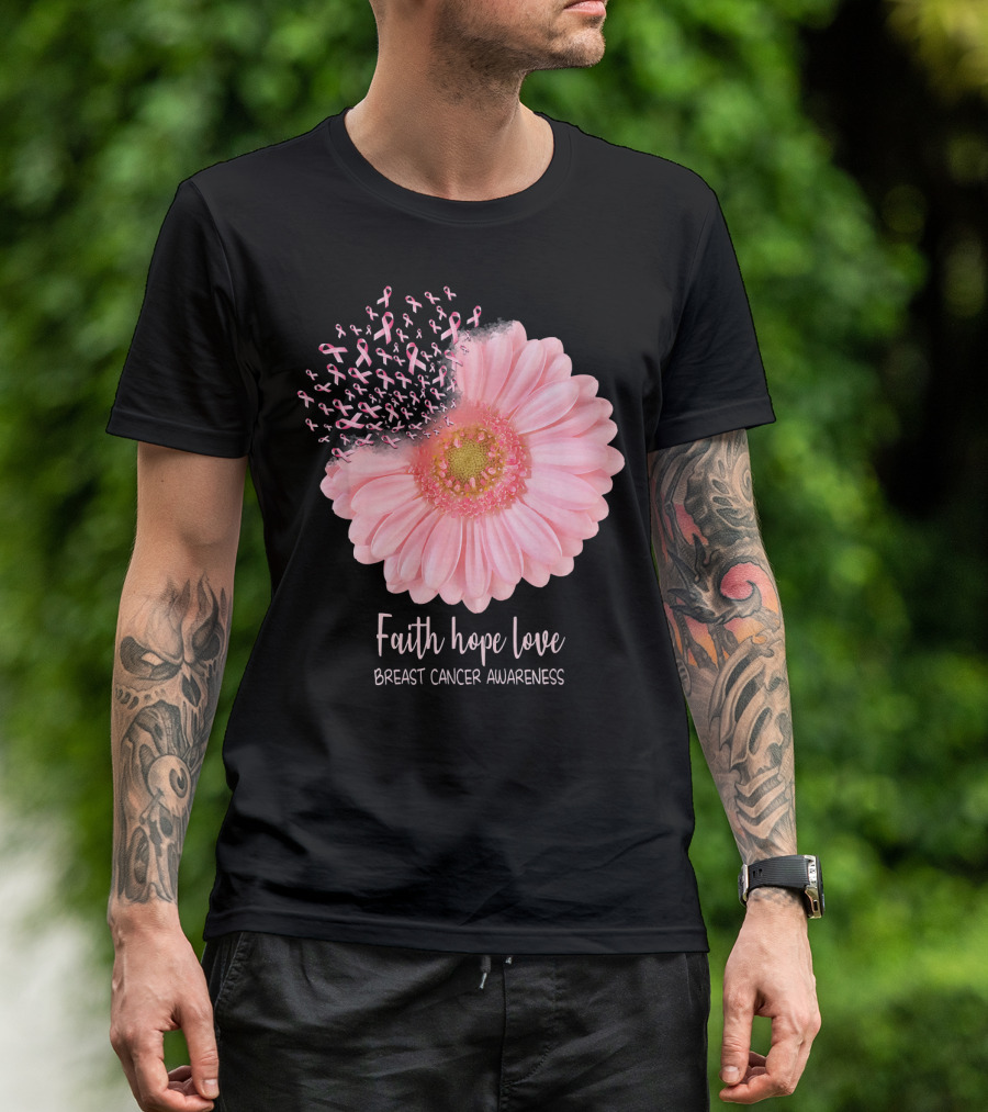Faith Hope Love Breast Cancer Awareness Pink Sunflower T-Shirt