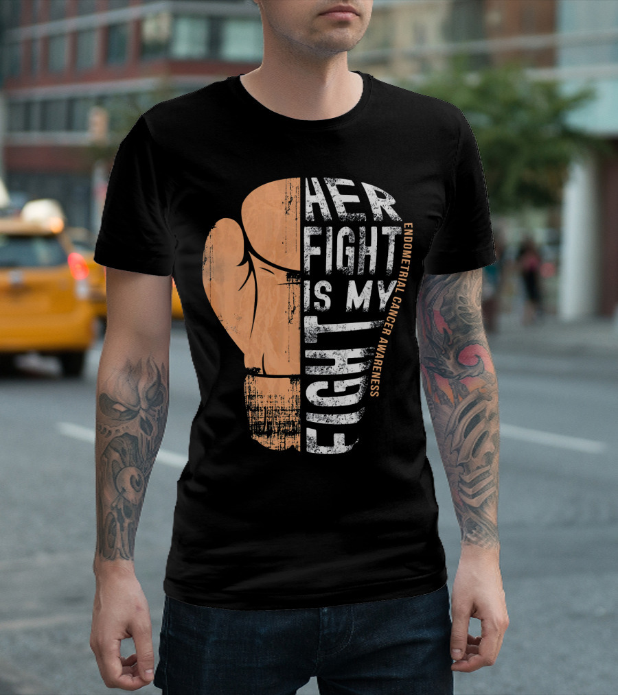 Endometrial Cancer Awareness Her Fight Is My Fight Boxing Glove T-Shirt