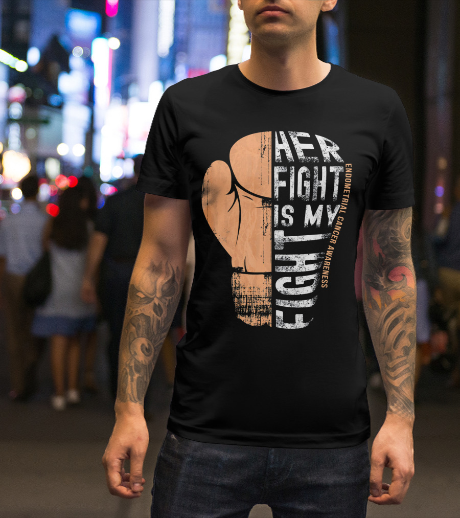 Endometrial Cancer Awareness Her Fight Is My Fight Boxing Glove T-Shirt