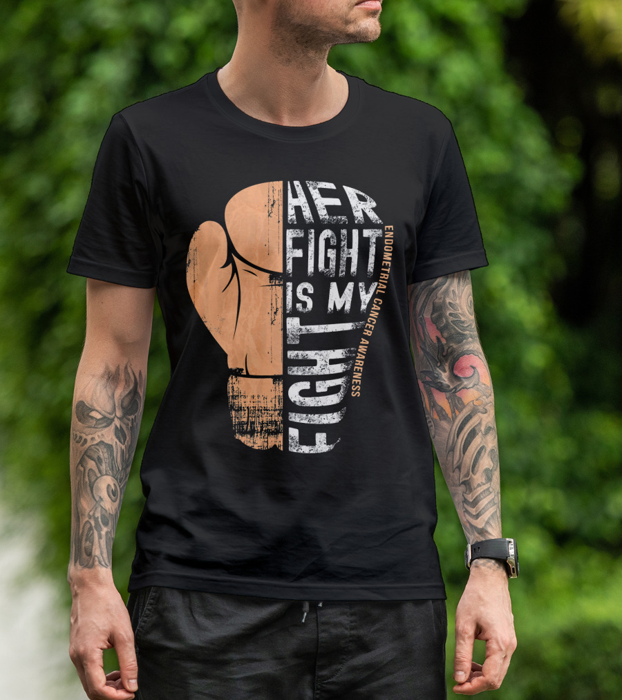Endometrial Cancer Awareness Her Fight Is My Fight Boxing Glove T-Shirt