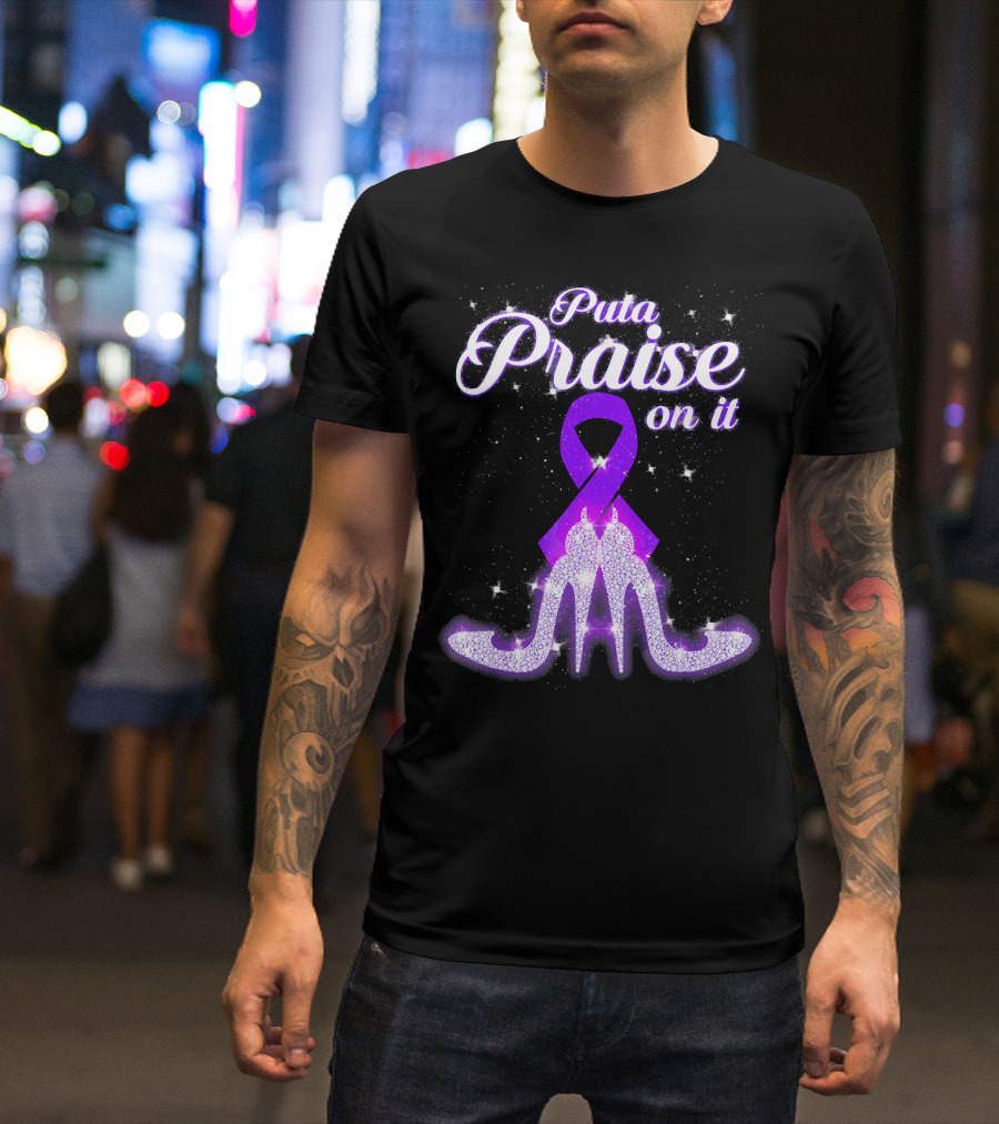 Puta Praise On It Purple Ribbon Heels Sparkle T-Shirt