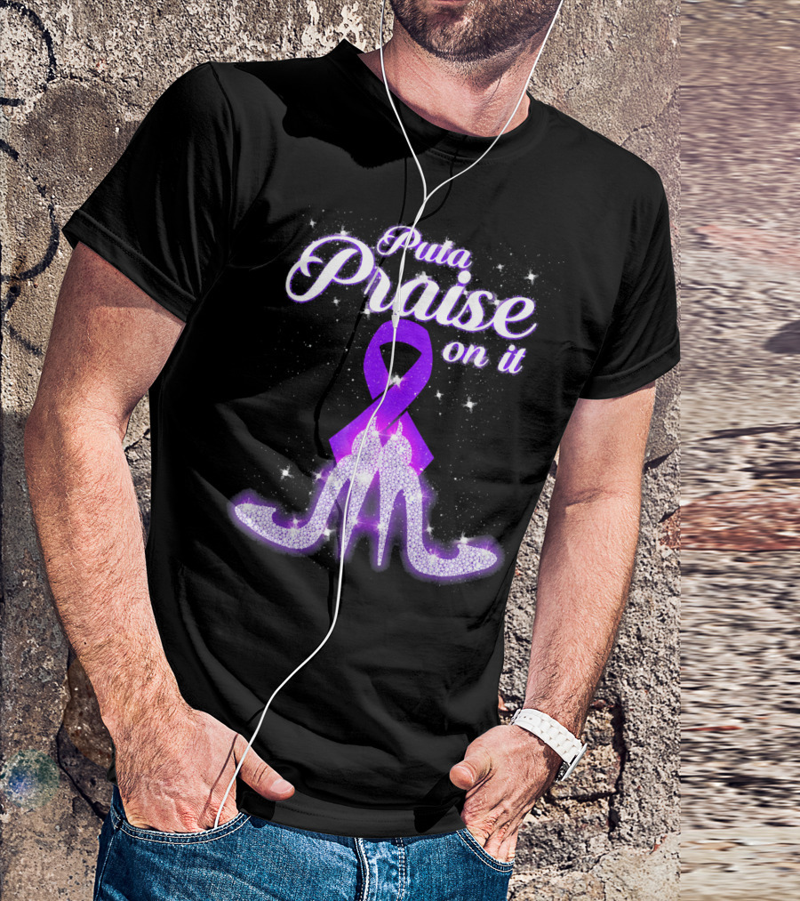 Puta Praise On It Purple Ribbon Heels Sparkle T-Shirt