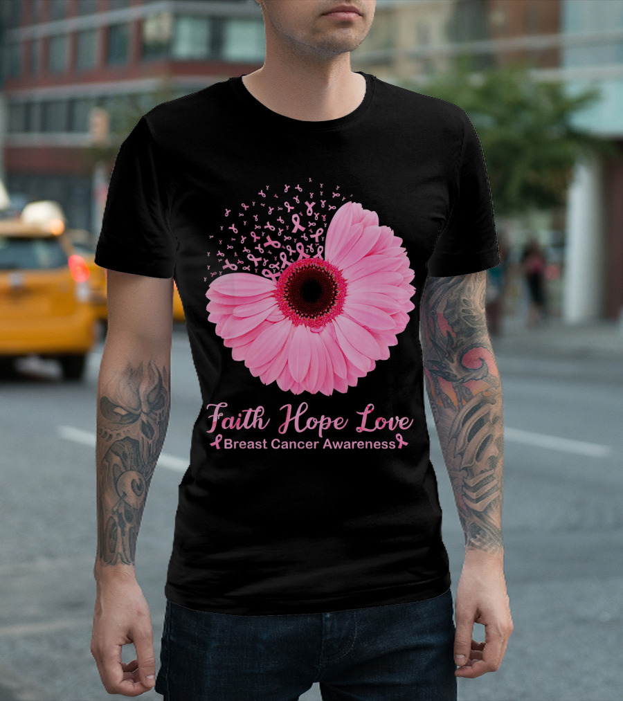 Faith Hope Love Breast Cancer Awareness Pink Ribbon Blossoms T-Shirt