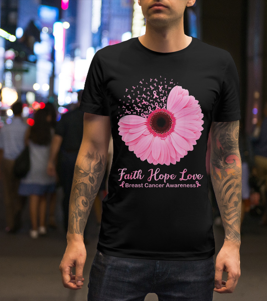Faith Hope Love Breast Cancer Awareness Pink Ribbon Blossoms T-Shirt