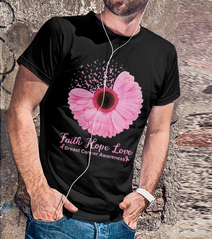 Faith Hope Love Breast Cancer Awareness Pink Ribbon Blossoms T-Shirt