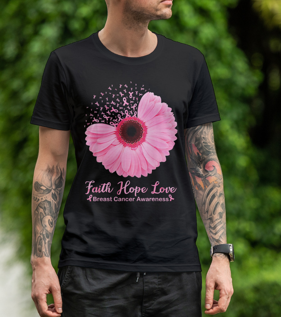 Faith Hope Love Breast Cancer Awareness Pink Ribbon Blossoms T-Shirt