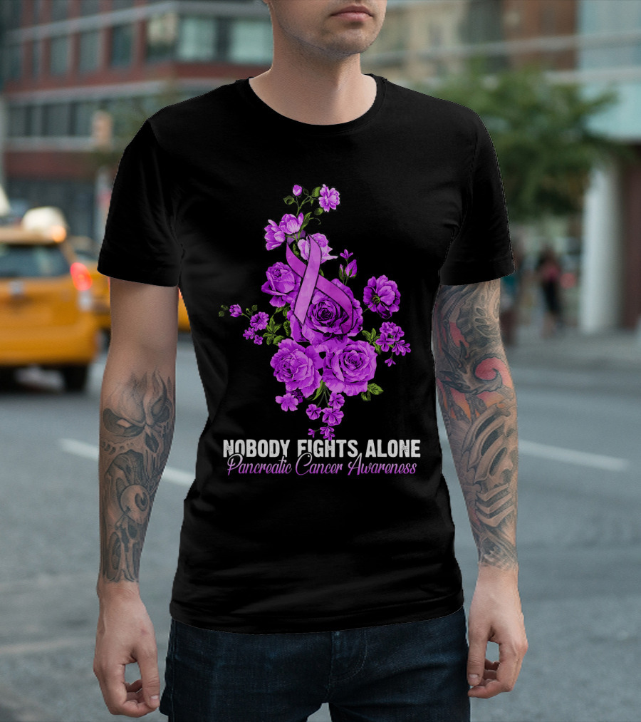 Nobody Fights Alone Pancreatic Cancer Awareness Flower T-Shirt