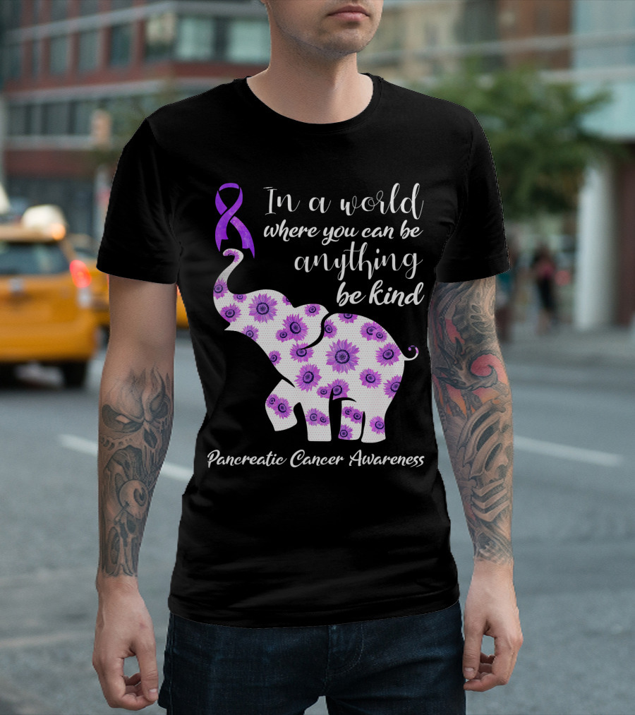 In A World Where You Can Be Anything Be Kind Pancreatic Cancer Awareness T-Shirt
