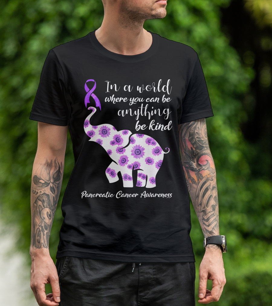 In A World Where You Can Be Anything Be Kind Pancreatic Cancer Awareness T-Shirt