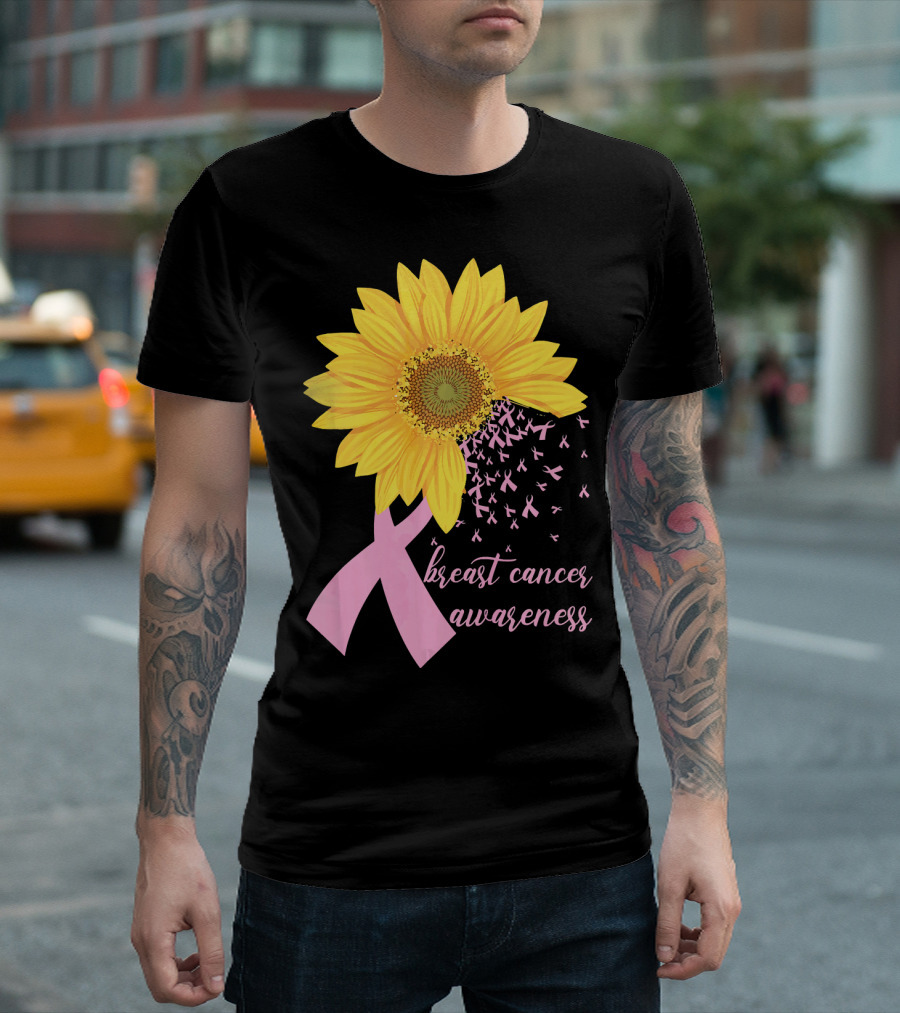 Breast Cancer Awareness Sunflower Pink Ribbon T-Shirt