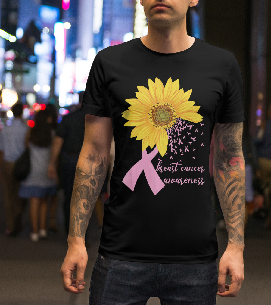Breast Cancer Awareness Sunflower Pink Ribbon T-Shirt
