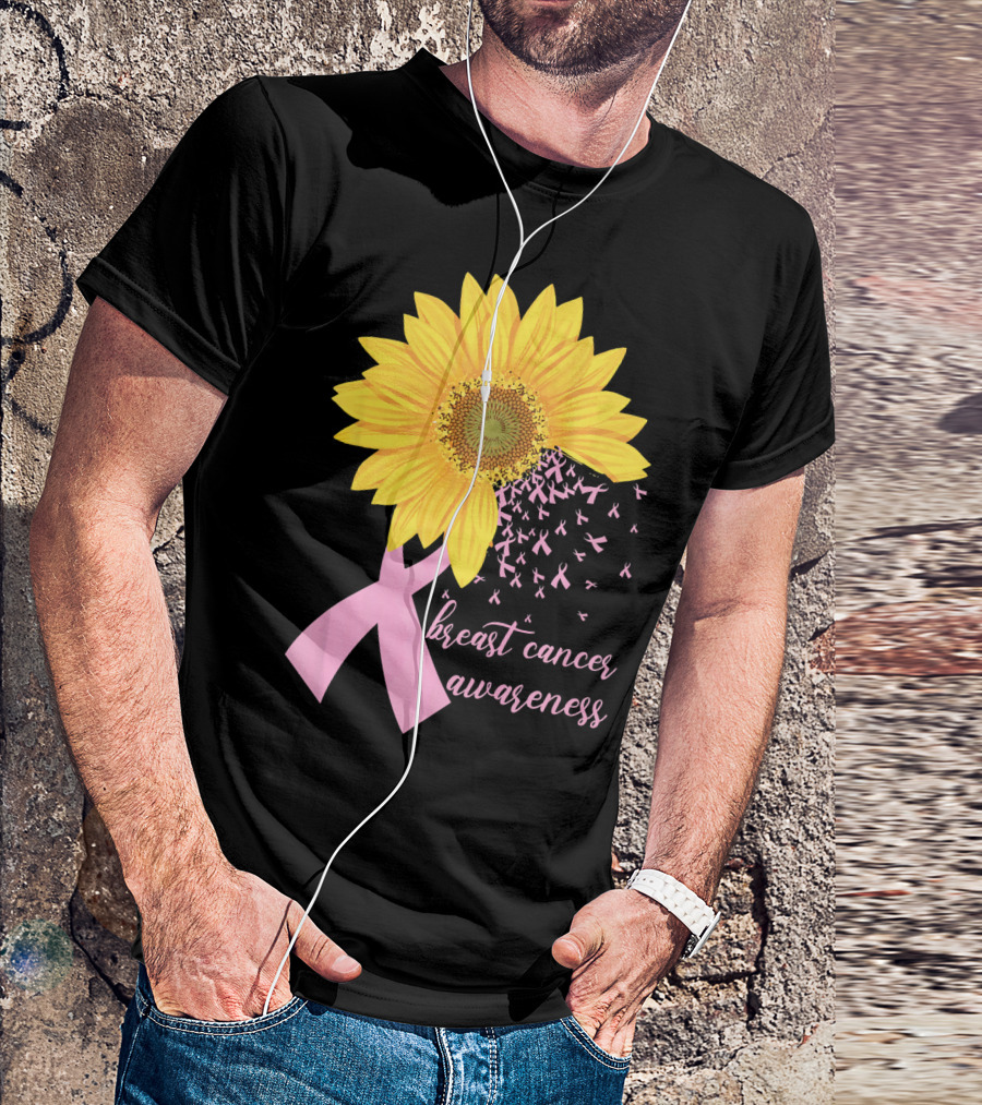 Breast Cancer Awareness Sunflower Pink Ribbon T-Shirt