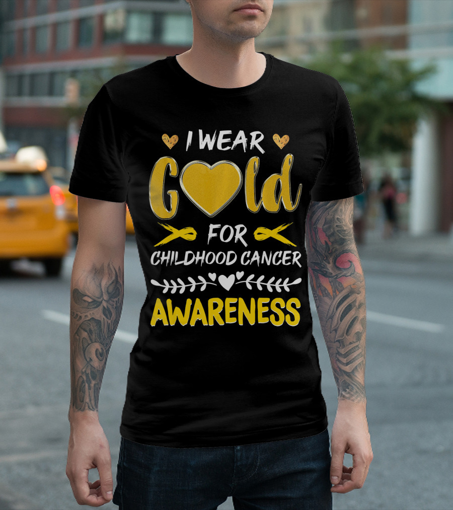 I Wear Gold Heart for Childhood Cancer Awareness T-Shirt