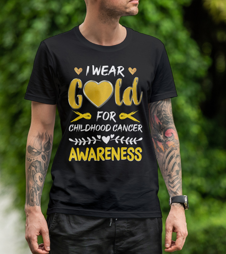 I Wear Gold Heart For Childhood Cancer Awareness T-Shirt