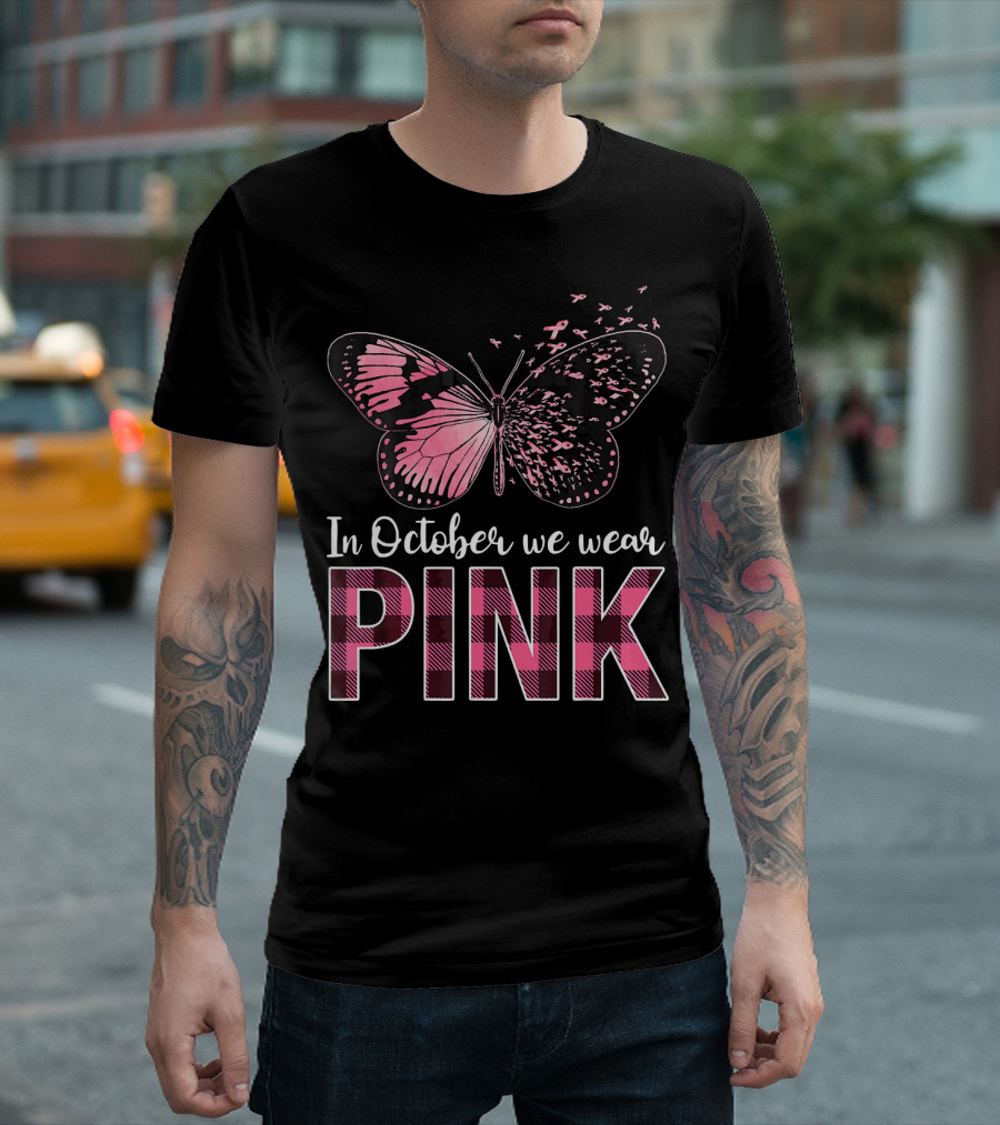 In October We Wear Pink Butterfly Breast Cancer Awareness T-Shirt