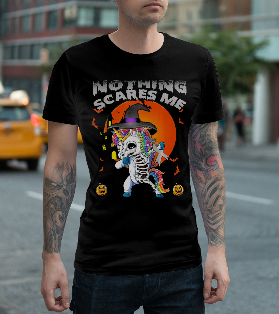 Nothing Scares Me Brain Cancer Dabbing Unicorn Skeleton T-Shirt