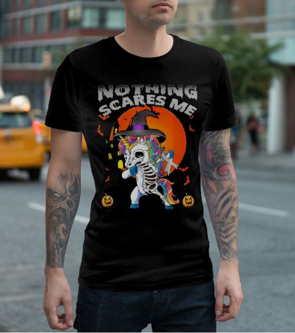 Nothing Scares Me Brain Cancer Dabbing Unicorn Skeleton T-Shirt