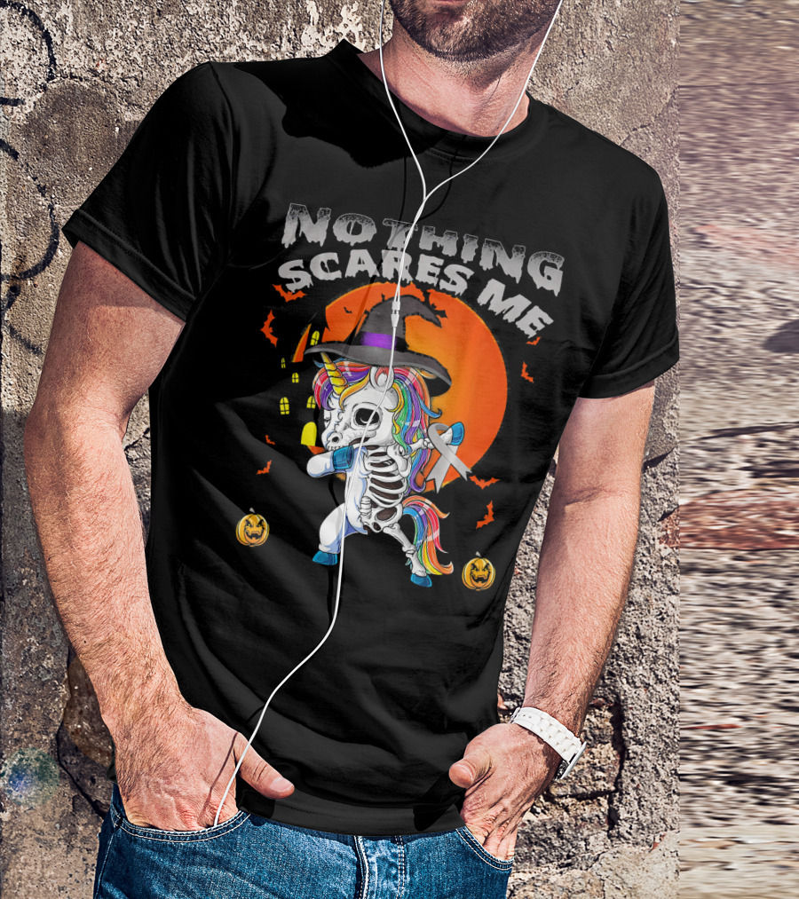 Nothing Scares Me Brain Cancer Dabbing Unicorn Skeleton T-Shirt