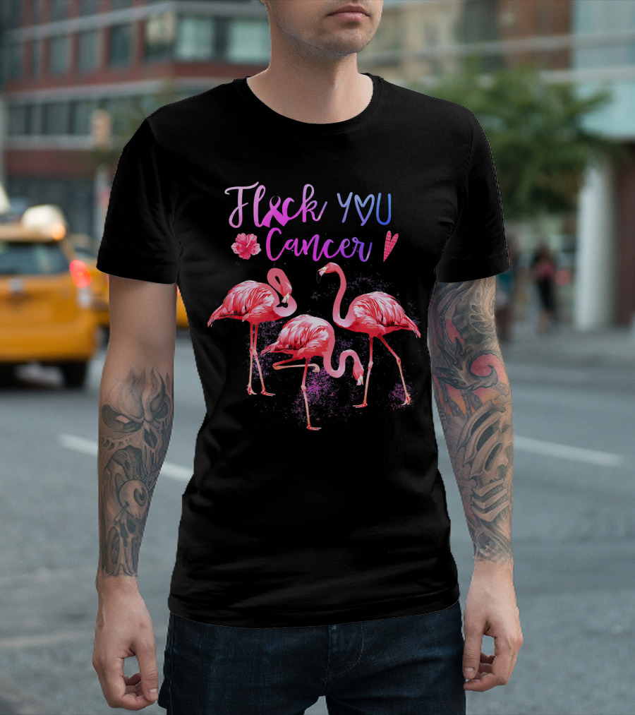 Flock You Cancer Cool Flamingo Pink Ribbon Brexx T-Shirt