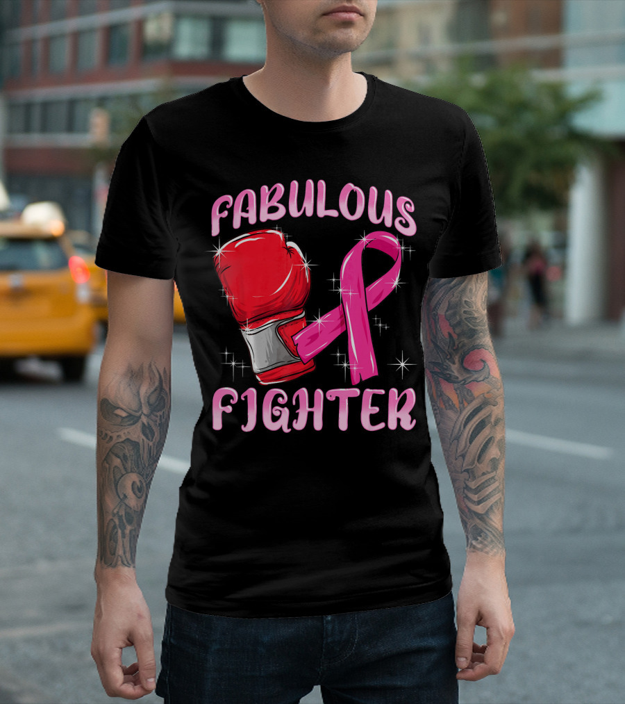 Fabulous Fighter Red Boxing Glove Pink Ribbon Breast Cancer Awareness T-Shirt