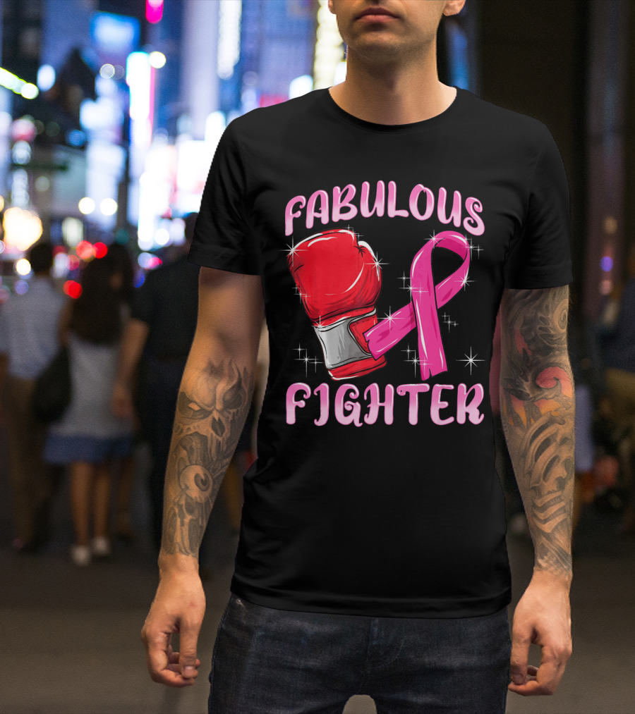 Fabulous Fighter Red Boxing Glove Pink Ribbon Breast Cancer Awareness T-Shirt