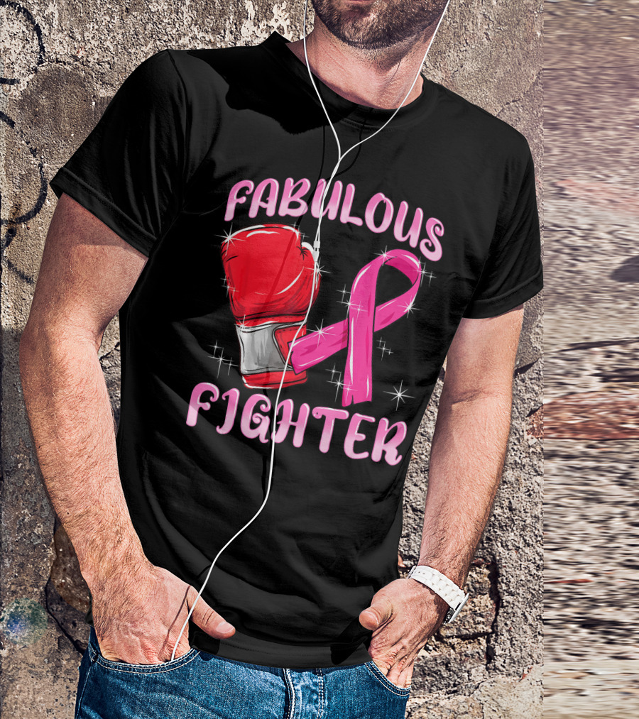 Fabulous Fighter Red Boxing Glove Pink Ribbon Breast Cancer Awareness T-Shirt