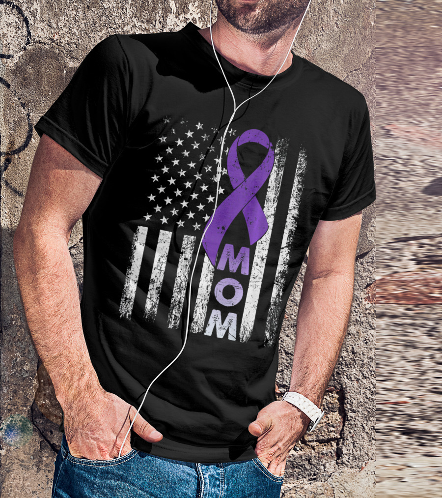 MOM American Flag Pancreatic Cancer Awareness T-Shirt