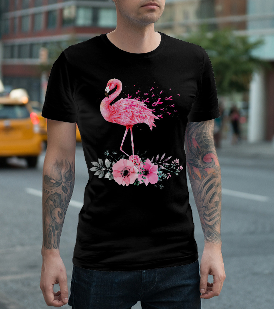 Flamingo Hope Breast Cancer Awareness Flower T-Shirt